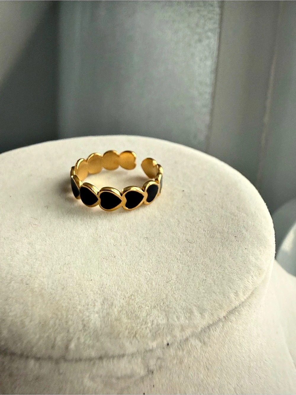 Gold & Black Heart Ring Like New-Stainless Steel